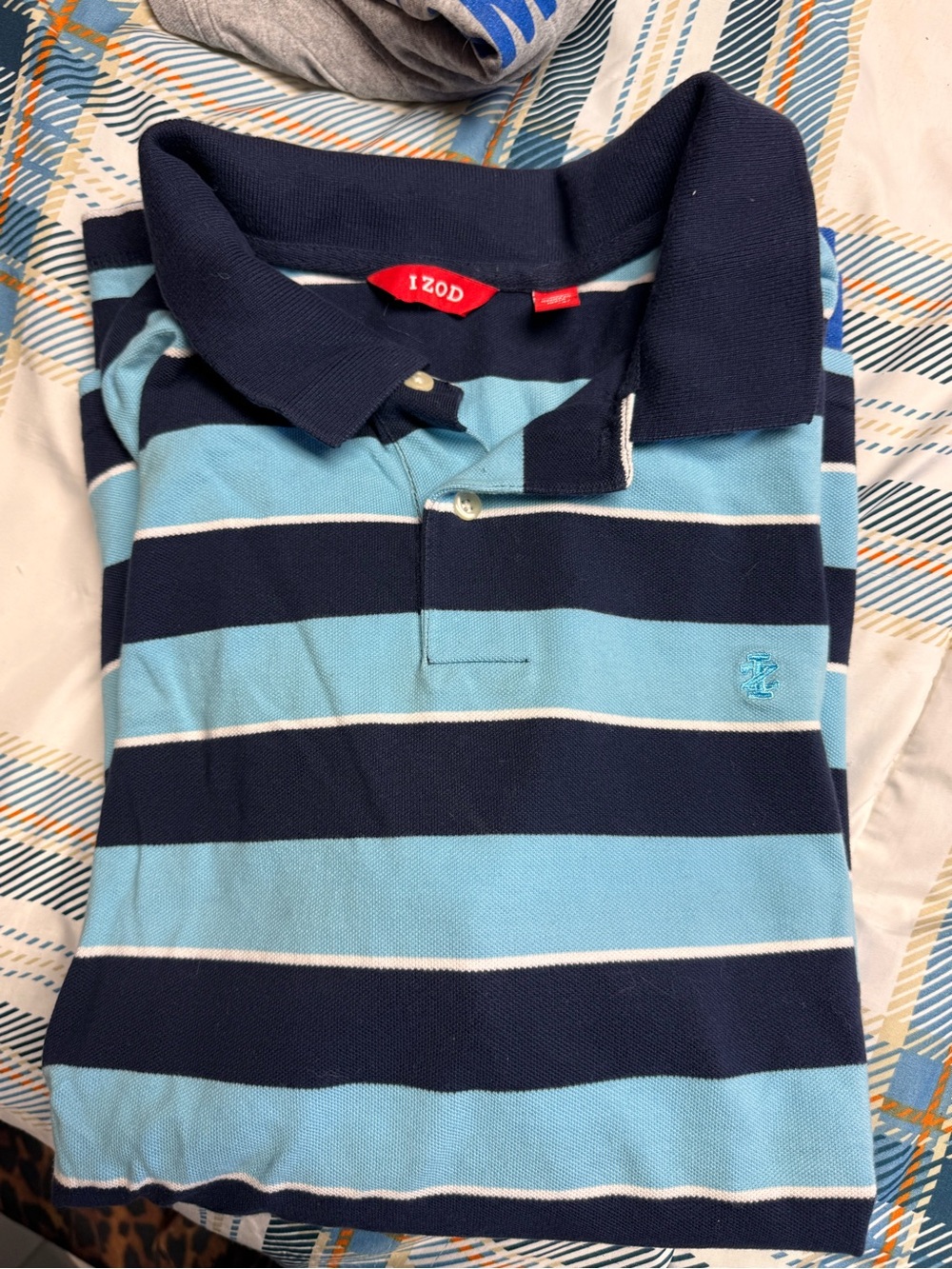 IZOD Mens Short Sleeve Striped Polo - Navy & Light Blue
